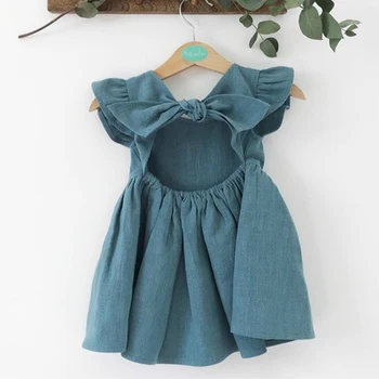 Korean Style Summer Infant Girls Dress Flying sleeve Cotton Linen Newborn Baby Girls Princess Dress Kids Party Dresses 1