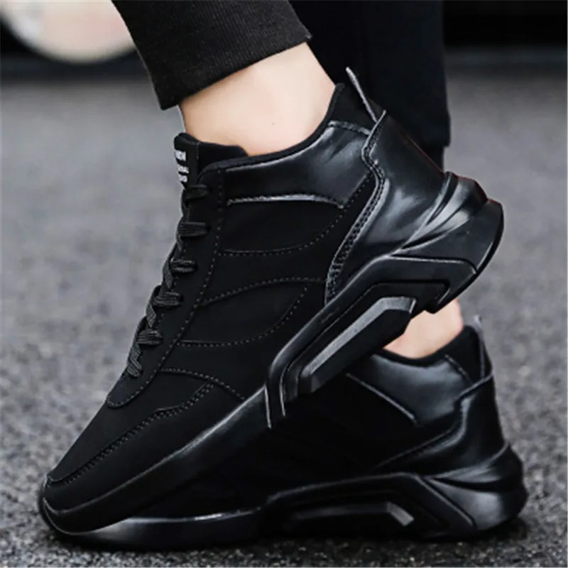 Осенние мужские высокие теннисные кроссовки Qutdoor Уличная обувь в стиле хип-хоп мужские повседневные ботильоны зимние водонепроницаемые плюшевые ботинки Qarm - Цвет: Black