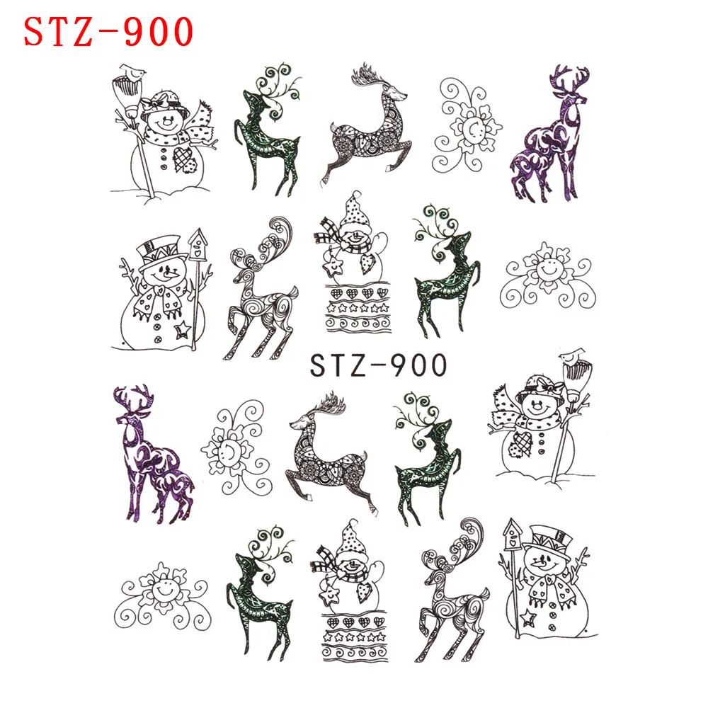 1/12 шт, рождественские наклейки для ногтей, зимние наклейки с изображением лося, снежинок, звезд, шарма, цветов, переводные наклейки для ногтей, 3D, сделай сам, украшение для ногтей - Цвет: STZ-900