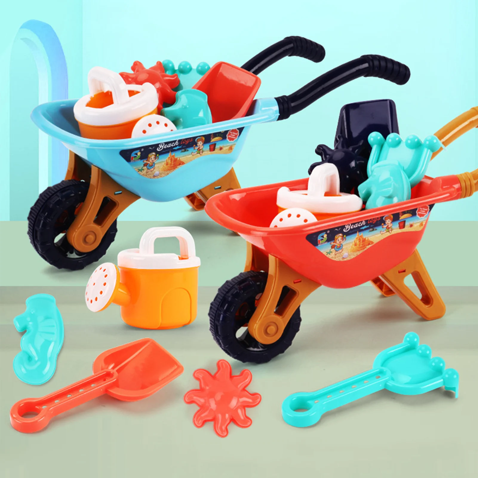 Juego de playa de arena para niños, juguete de playa con carrito, cubo, arena, juguete de verano para exteriores, educativo, 6 uds.