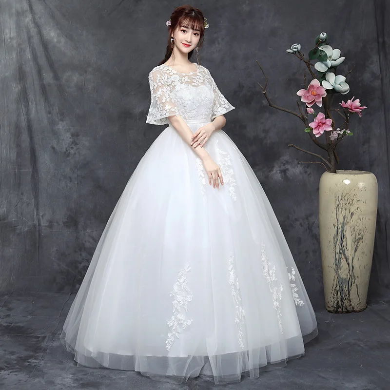 

Wedding Dress Elegant Half Flare Sleeve O-neck Lace Up Ball Gown Princess Vintage Lace Wedding Dresses Vestido De Noiva