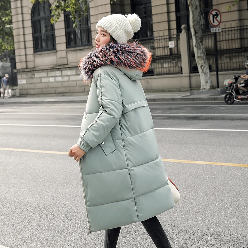 Зимнее пальто, куртка, новые женские парки, с капюшоном, с меховым воротником, плотное, длинное, теплое, зимнее пальто, зимняя куртка-30 градусов