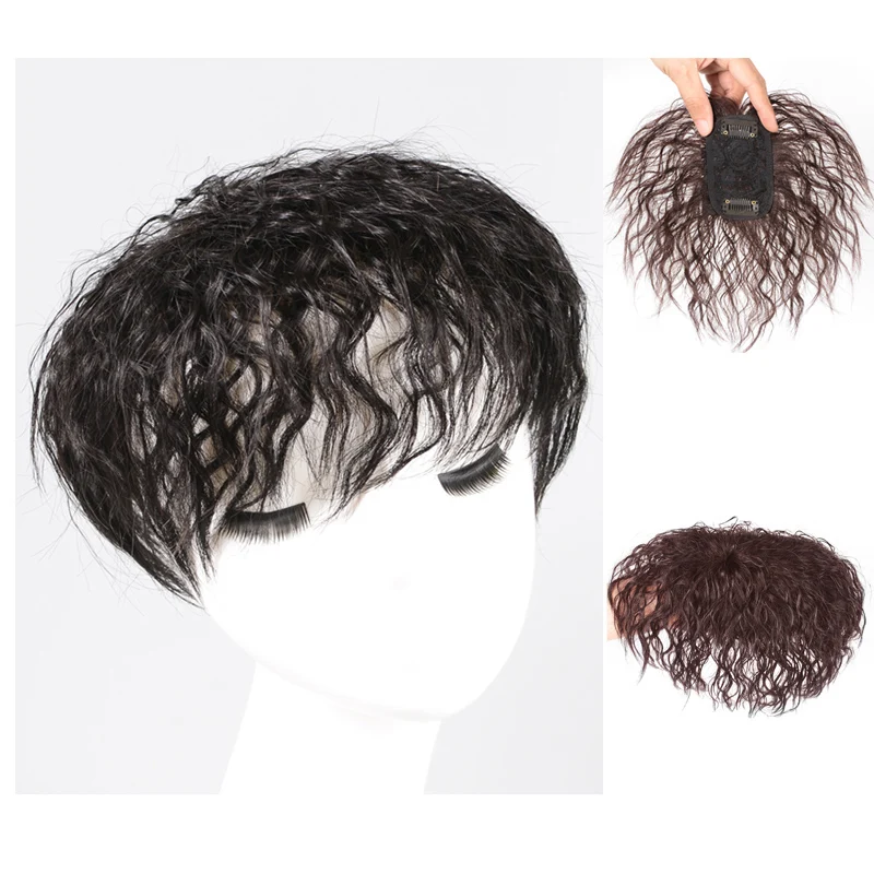 Salonchat, заколки для волос, накладные волосы для бороды, Remy, человеческие волосы с челкой для женщин, человеческие волосы, накладные, кудрявые, черные