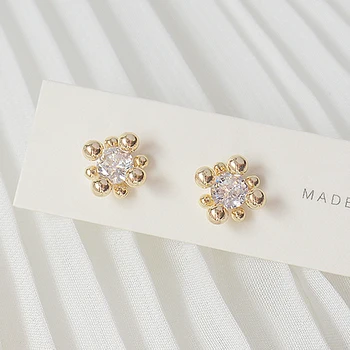 New Arrives Simple Tiny 14K Real Gold Women Earrings Geometry Transparent Zircon Stud Earring Daily Bijoux Pendant Jewelry