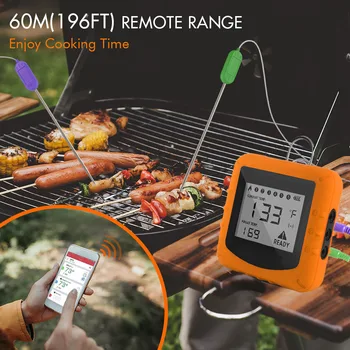 

Wireless Smart Bluetooth Remote BBQ Meat Thermometer Kitchen Meat Oven Cooking Temperature Monitor Real-Time Alarm App Reminder
