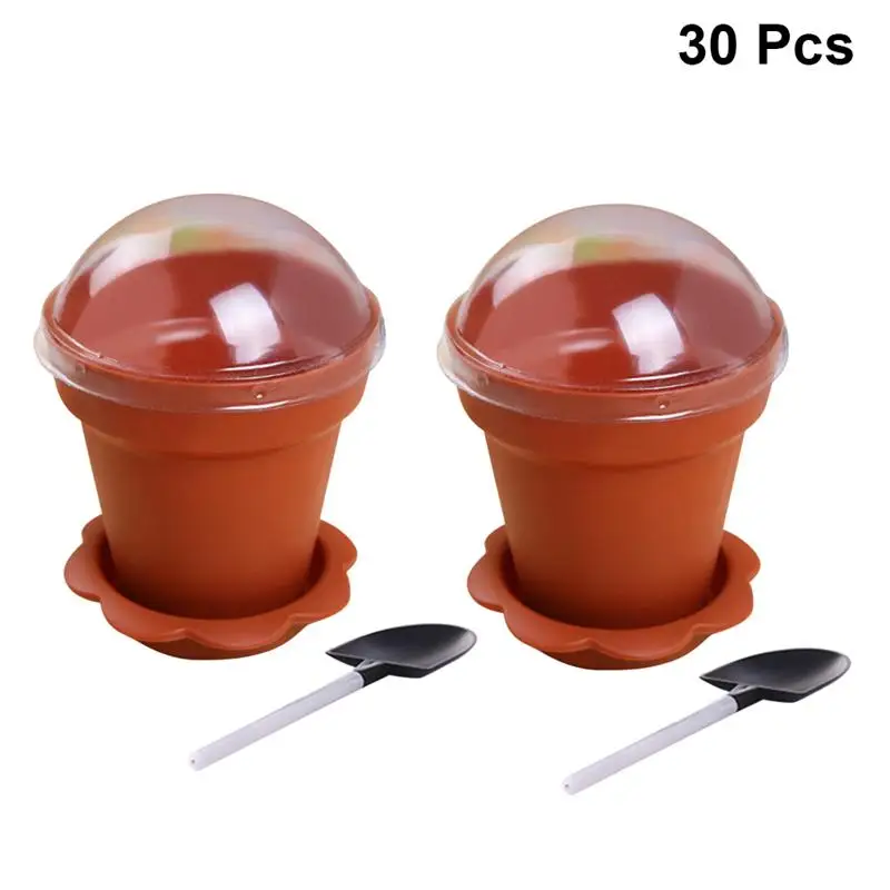 

10Pc Cake Cups Creative Fashion Plastic Flowerpot Yogurt Cup Ice Cream Container With Lid Scoop Tray For Dessert Shop Home Party