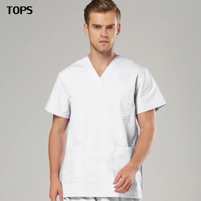 Однотонные Медицинские костюмы, униформа медсестры с v-образным вырезом, клиническая форма, Женский лабораторный хирургический костюм, медицинская форма, мужской хирургический Топ - Цвет: Only tops