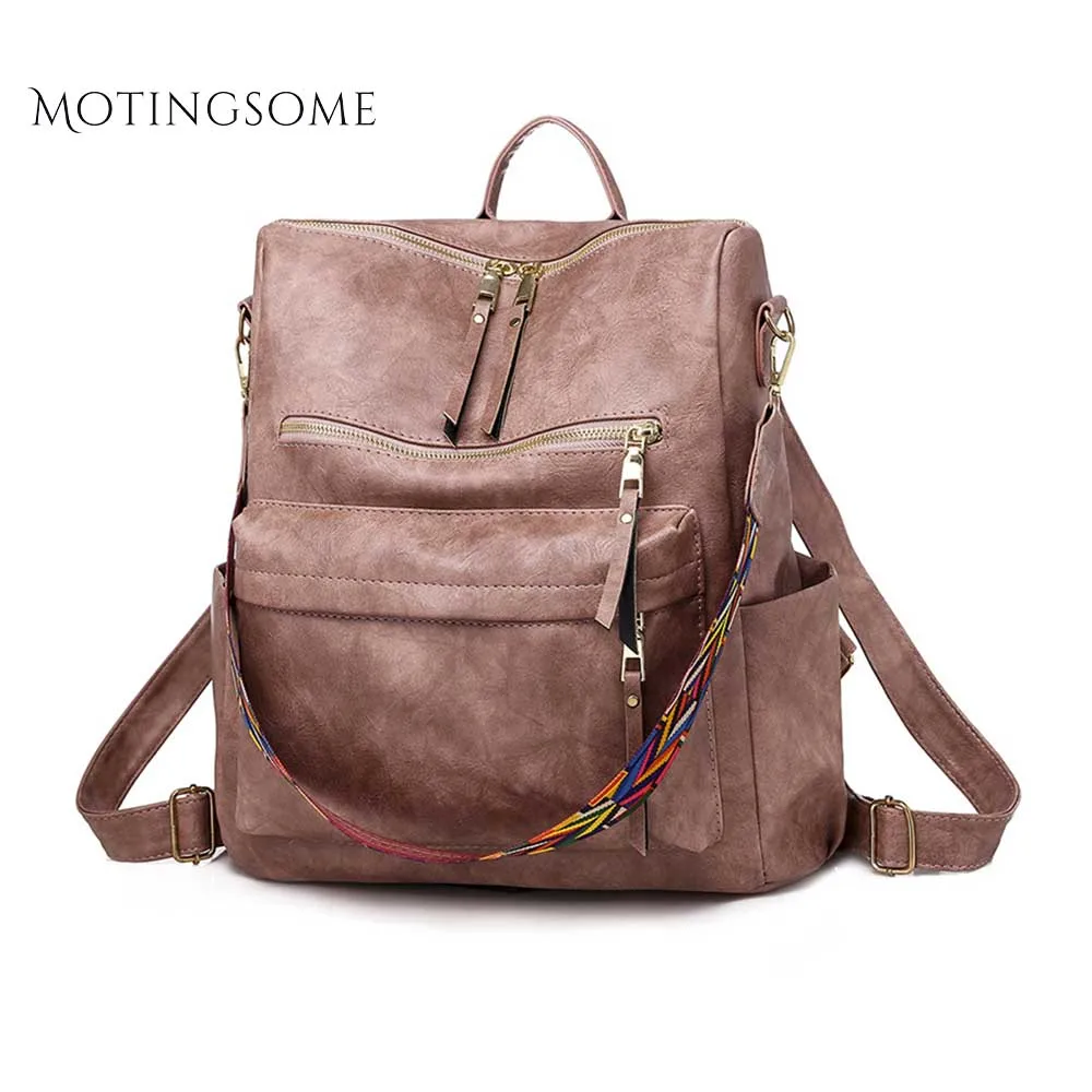 

Retro Women Backpack Multi-Pocket Luxury Backpacks Shoulder Bag School Bag Cute Fashion Mochila For Teenager Girl Pink 2019 New