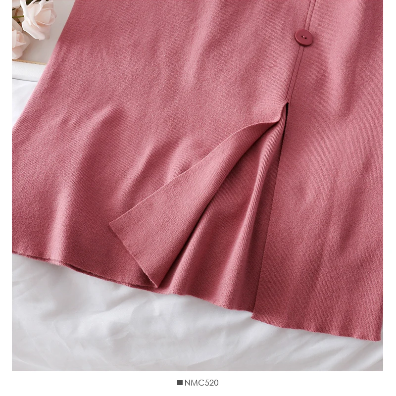 Корейские юбки женские однорядные пряжки открытый эластичный пояс Женская Осенняя Высокая талия вязаная юбка элегантная