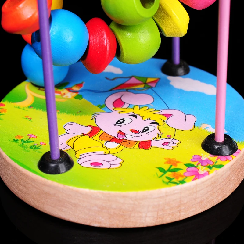 Free shipping infant wooden toys educational diy toys color cartoon of mini round bead 4