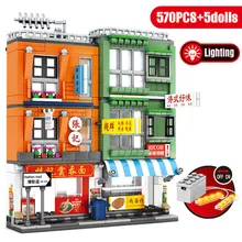 

Street View City Hong Kong Style Shop Figures Bricks Tiny Prefabricated House Architecture Building Blocks DIY Toys For Children