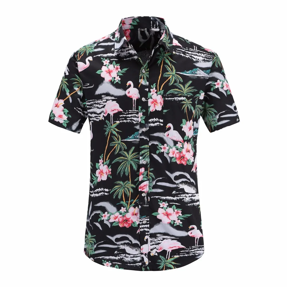

Jeetoo Mens Casual Flower Flamingos Print Shirt Button Down Slim Short Sleeve Hawaiian Aloha Shirt Cotton Beach Men Clothes 2020