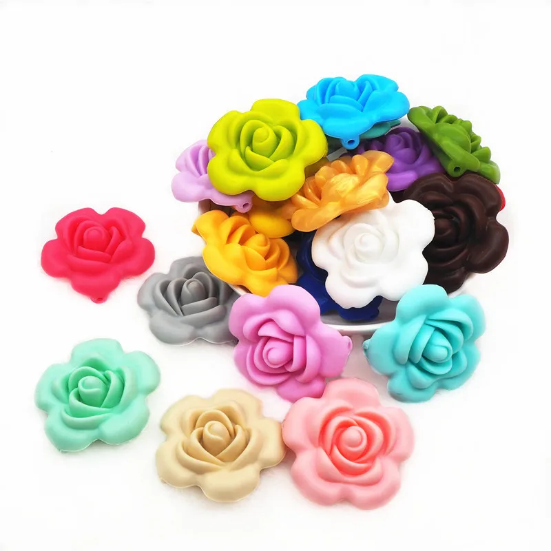 Chengkai 50PCS Silicone Rose Flower Beads DIY Baby Pacifier Dummy Teething Chewable Nursing Jewelry Pendant Teether Toy Bead