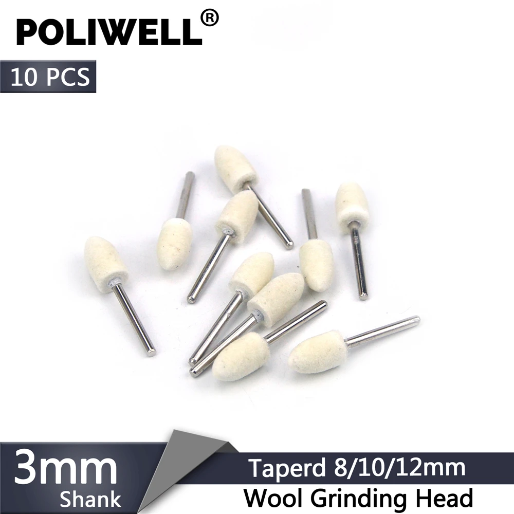 

POLIWELL 10PCS Tapered Cone Grinding Head 3mm Shank Felt Buffing Wheel Rotary Tools Accessories for Metal Mirror Fine Polishing