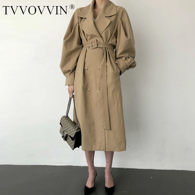 TVVOVVIN/Новинка осени года; винтажные женские двубортные с пуговицами и длинными рукавами и отложным воротником; Широкое приталенное пальто; D008