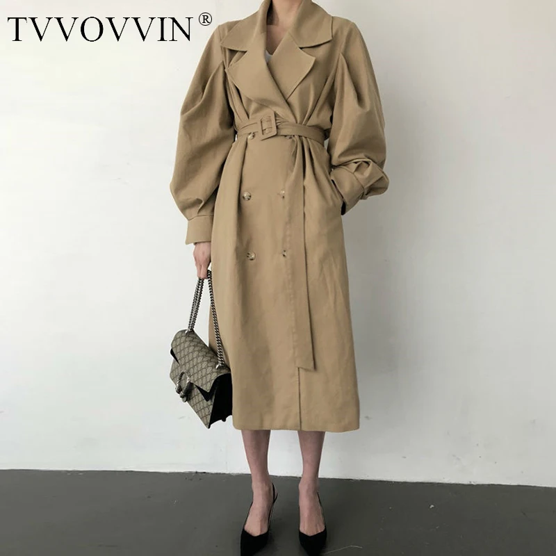 TVVOVVIN/Новинка осени 2019 года; винтажные женские двубортные с пуговицами и длинными рукавами и отложным воротником; Широкое приталенное