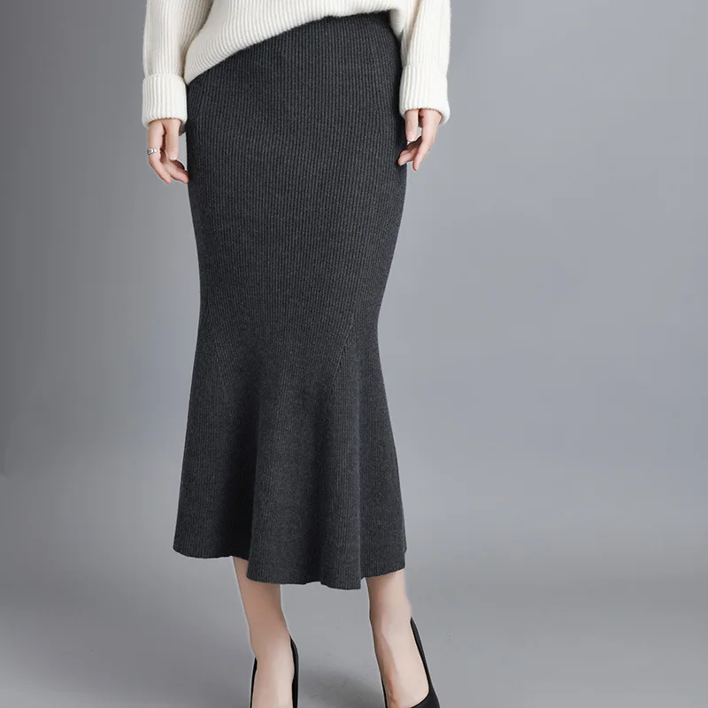 

Solid Color High-waisted Knitted Skirt Women's 2020 Spring And Autumn New Style WOMEN'S Dress Versatile Sheath Skirt Mid-length