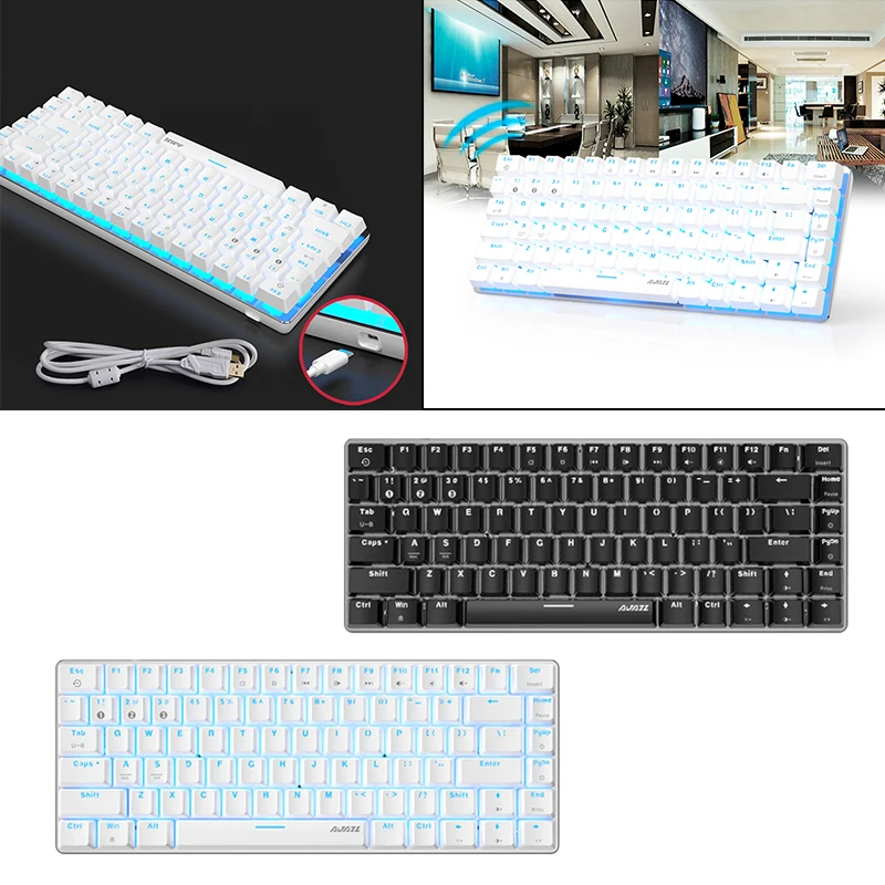 Ajazz AK33 Rechargeable Bluetooth 5.0/Type-C Wired Dual Mode Mechanical Keyboard with Red Switches and Backlight for Desktop