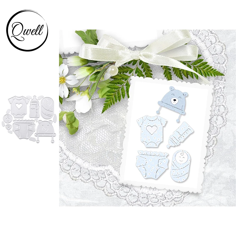 

QWELL Metal Cutting Dies Hat Jumpsuit Underwear Swaddling Milk Bottle DIY Scrapbooking Crafts Paper Card Making Template 2020