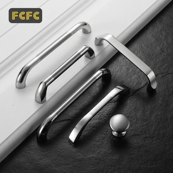 FCFC Cabinet Handles and Knobs Modern Door Handles Kitchen Silver Furniture Hardware Wardrobe Cupboard Handle Drawer Pulls