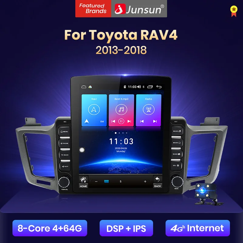 Junsun V2 Pro Вертикальный стиль 4G + 64G CarPlay DSP для Toyota RAV4 4 2013 2018 Android 8 1 автомобильный