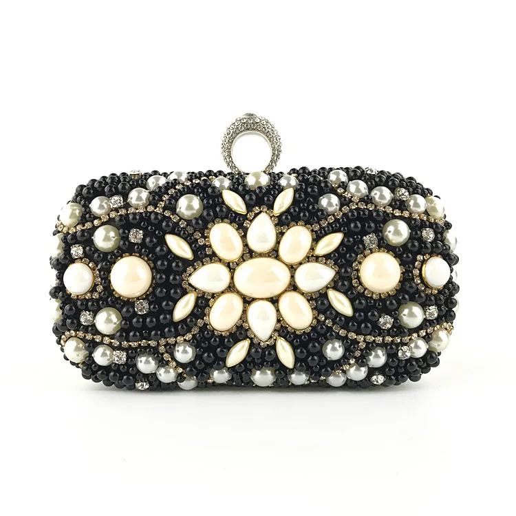 Sac à bandoulière de soirée Luxy Moon avec perles noires, vue de face
