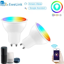Gu10 esperto de wifi conduziu o trabalho do controle de voz do rgb + cct do aplicativo 4w ewelink da lâmpada 220-240v com alexa google casa