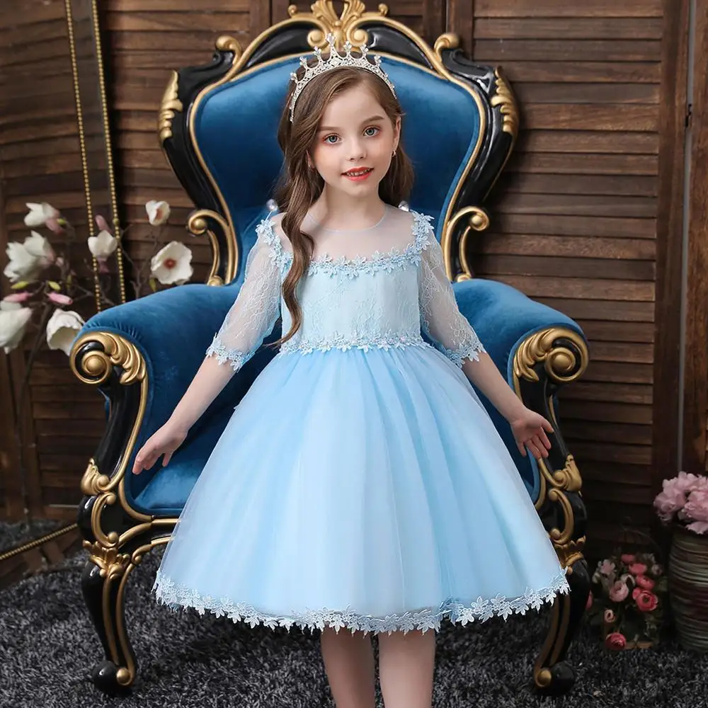 

Children Dress Baby Girls Lace Dresses Half Sleeve Floral Ball Gown Dresses for Birthday Gift Sisters Costumes for Christmas New