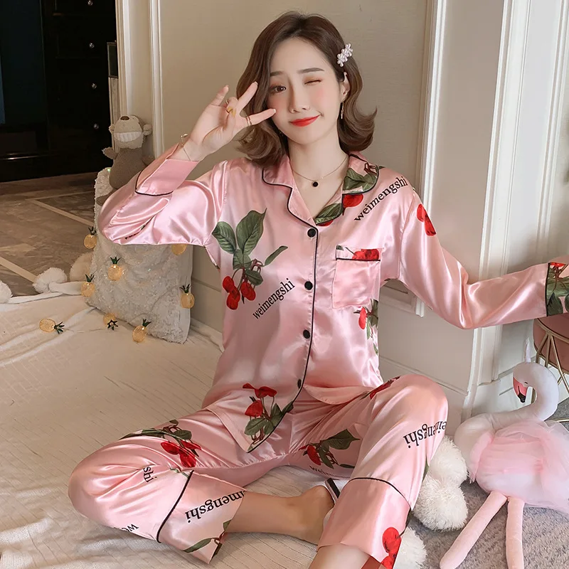 

Liang xing-Autumn Double zhang fan ling Viscose Cherry Printed Pajamas Suit M -Xxl