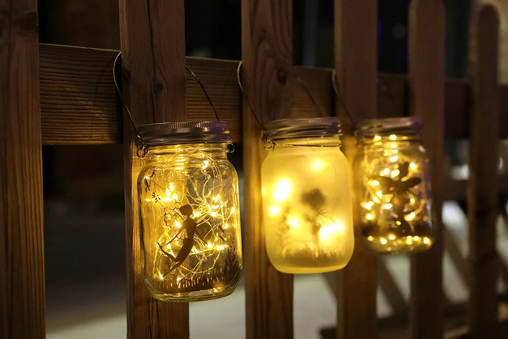 Solar Light Outdoor Fairy Lantern Hanging Glass Mason Jar Sun Garland Led Lamp for Tree Garden Fence Lawn Wedding Party Decor solar step lights