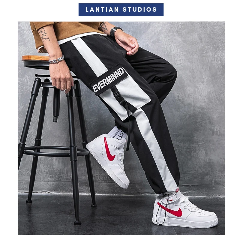 Streerwear мужские джоггеры с боковыми карманами, модные мужские штаны карго с буквенным принтом, черные, белые, мужские повседневные штаны-шаровары