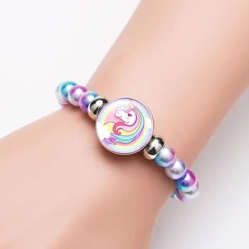

12pcs/lot Women Cute Unicorn Charms Elastic Snap Holder Buttons Beaded Bracelets for Kids Girl Party Fashion Jewelry Gift