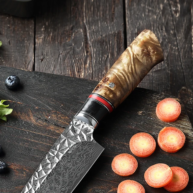 7 Hüvelykes Többcélú Damaszkusz Vg10 Acélszakács Kés Húskés Steak Szeletelő Fehér Árnyék Fa Fogantyú Kenyérkés - Image 4
