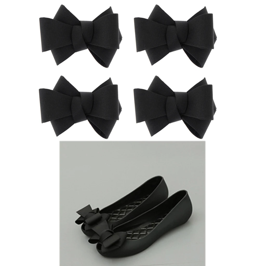 2 Pairs Fashion Black Ribbon Bow Bowknot High Heel Shoe Clips Charms Decors