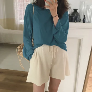 

Autumn Winter Casual Loose Multicolor Solid Color T-shirt Long-Sleeved Clothes for Women Simple Style Daily T-shirts New