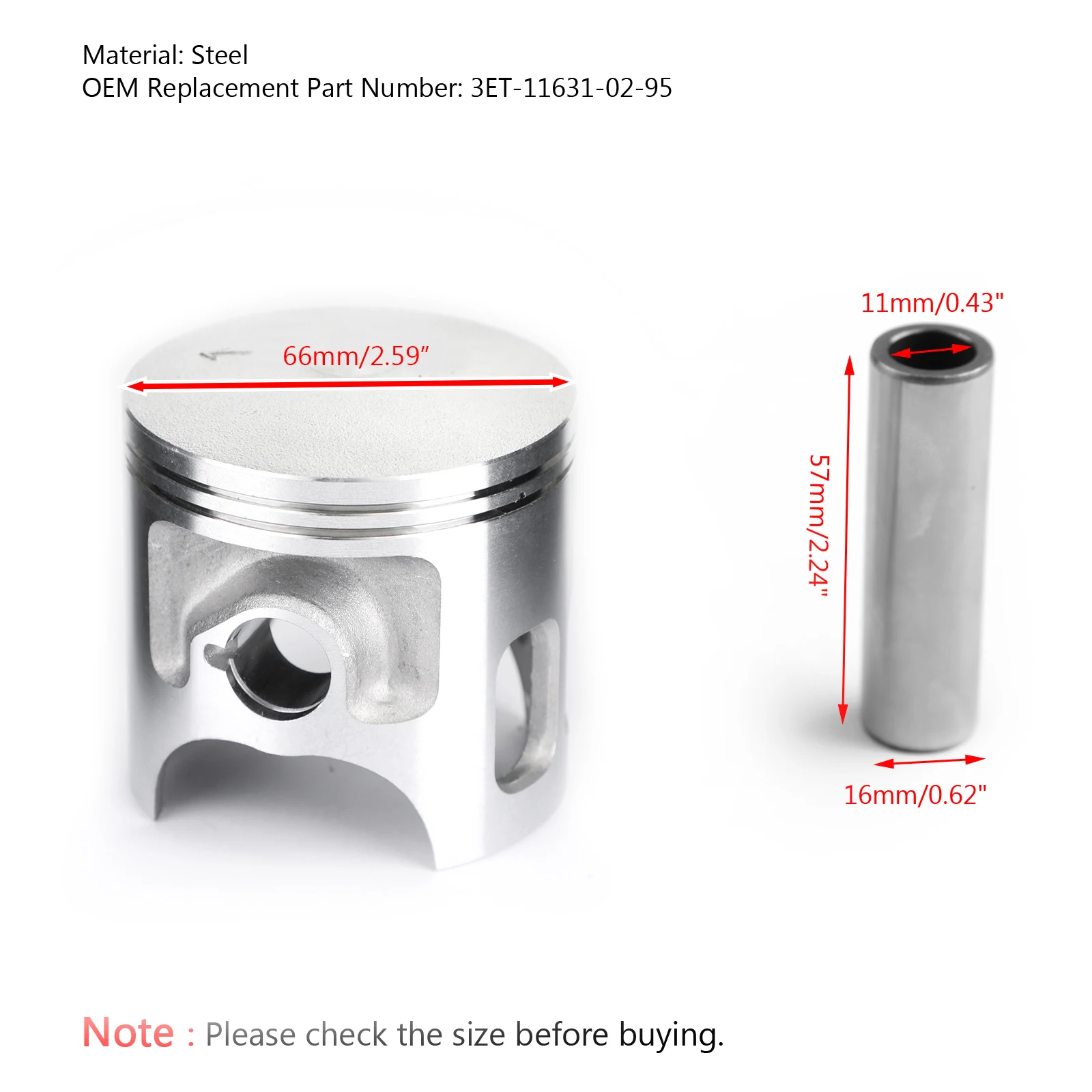 Поршневой комплект Areyourshop для мотоцикла размер отверстия STD 66 мм Yamaha DT200R + 0 25 50 75 1 00