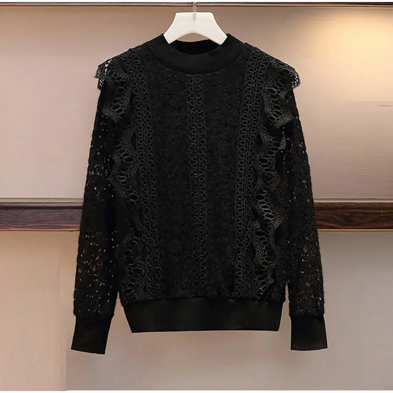 Элегантные кружевные блузы размера плюс, абрикосового цвета, 5XL, сексуальные женские рубашки с оборками, женские Топы с длинным рукавом на лето и осень