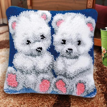 

3D Cute Bear LOVE ME Carpet Embroidery Pillow Animal Latch Hook Rug Kits Butterfly Wool Carpet Embroidery DIY Latch Hook Pillow