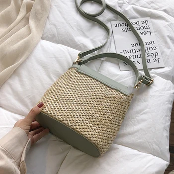 

Casual bucket straw bags, Women summer bags, mouse bags, women Beach travel bags, shoulder bags, bag