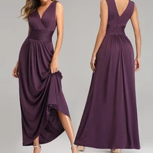 Вечернее платье длинное одноцветное Платье трапециевидного силуэта De Soiree LT003 без рукавов с v-образным вырезом Вечерние платья для женщин на молнии элегантное официальное платье