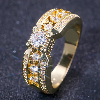 

Huitan Gold Color Hollow Out Design Women Punk Ring Wholesale Wedding Bridal Accessories Decoration Stone Prong Setting Rings