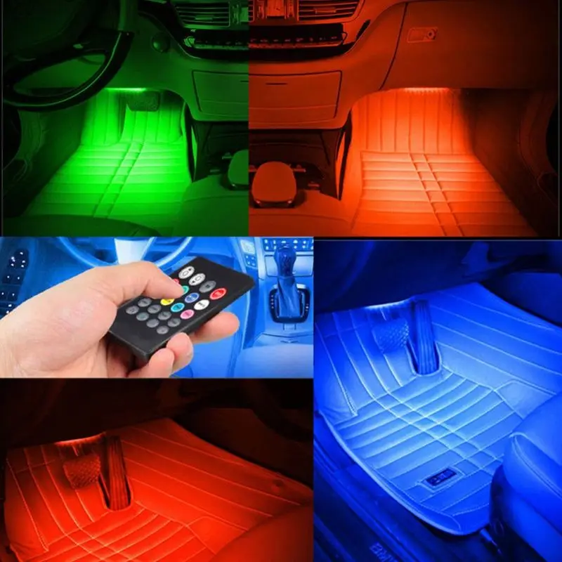 4XDC12V 12 Светодиодный Свет USB беспроводной музыкальный контроль 8 цветов RGB подсветка салона автомобиля