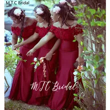 Под заказ Бордовое платье подружки невесты из Африканской ткани с открытыми плечами кружевной топ Русалка свадебное платье для женщин дизайн