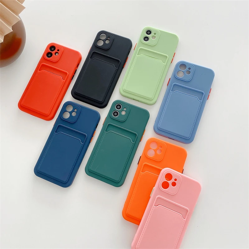 Funda De Teléfono Con Tarjetero Suave De Color Sólido Para Iphone 15, 14, 13, 12, 11 Pro Max, Mini Plus, Se, Protector De Lente, Cubierta Trasera A Pr
