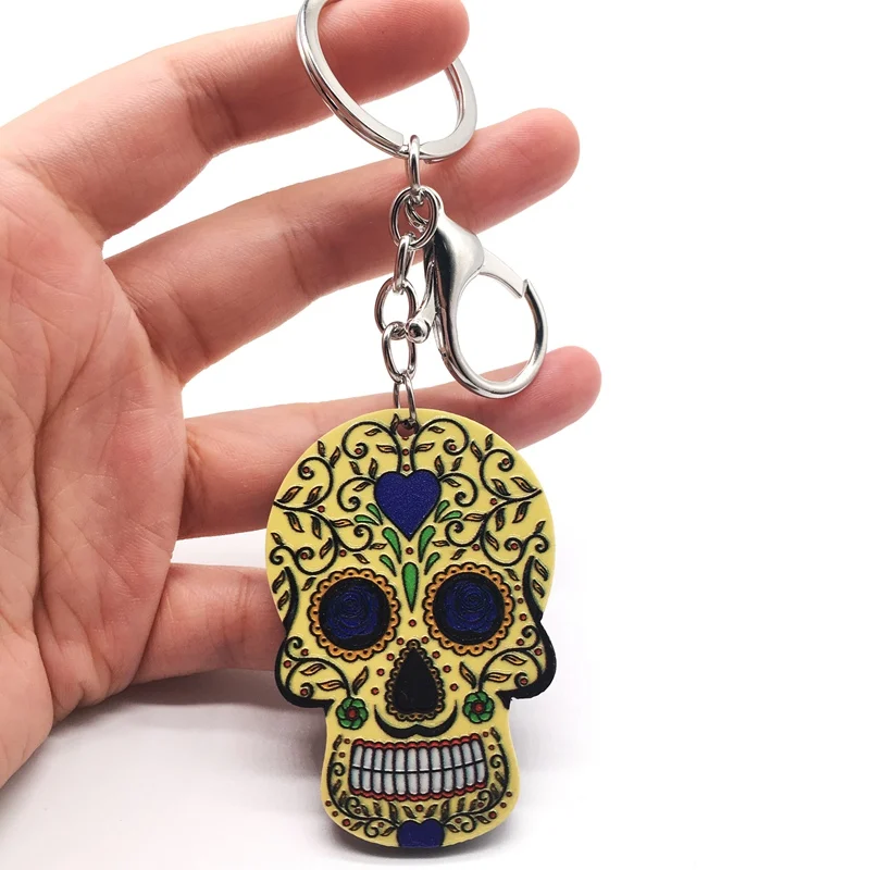 Брелок с черепом Calavera мексиканский милый сахарный череп большая омаровая цепочка для ключей брелок для Хэллоуина акриловый рельефный череп брелок сумка Шарм - Цвет: F