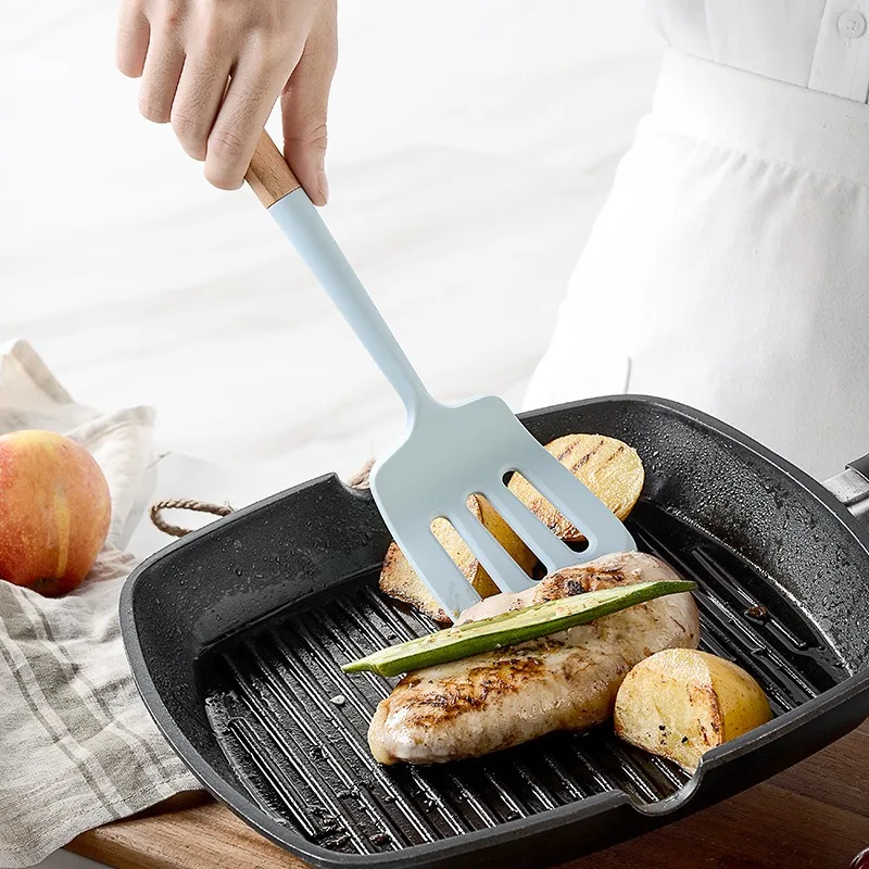 Blue Good Quality Silicone Utensils Kitchenware Non-Stick Cooking Kitchen Cookware Spatula Ladle Egg Beaters Shovel Soup Spoon