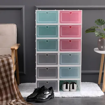 

1PC Foldable Clear Shoes Storage Box Plastic Stackable Shoe Organizer home Plastic Folding Shoes Storage box органайзер#GH