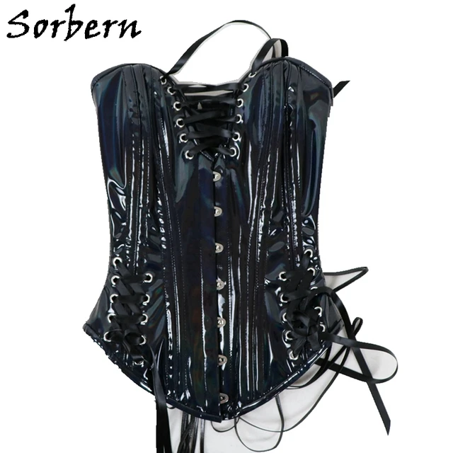 Sorbern Black Laser Women Corset Sexy Fetish U-Shaped Cup Support