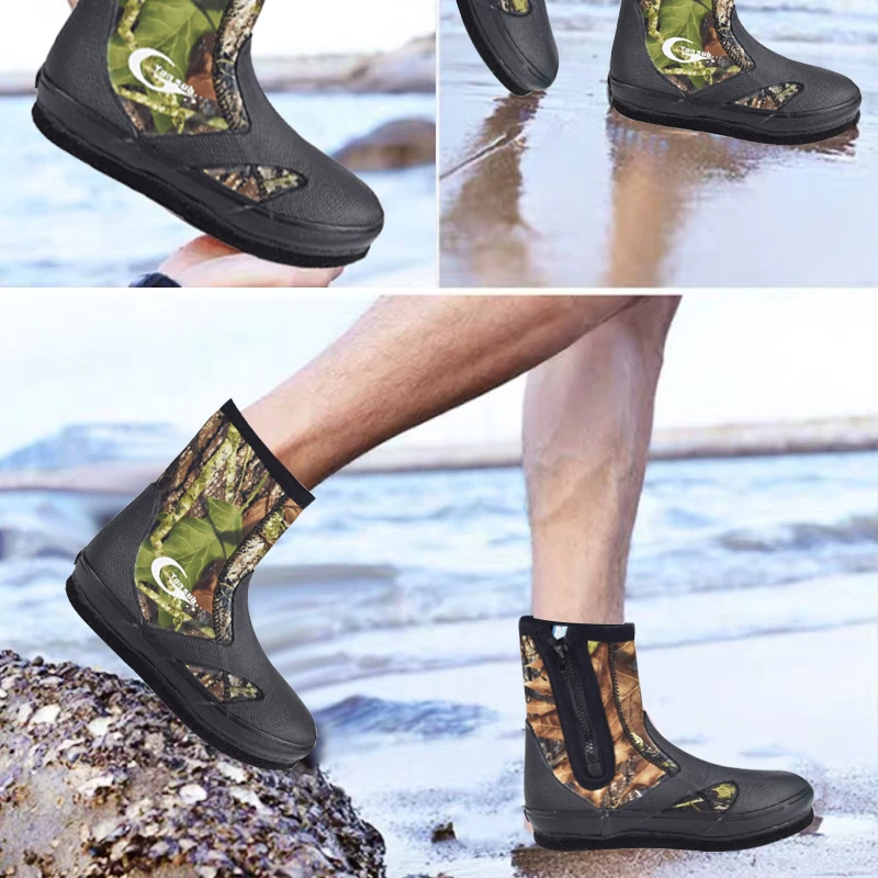 Camouflage Fishing Shoes 5MM Neoprene Anti-slip Fishing Boots Quick Drying Waterproof Upstream Shoes Outdoor Hiking Diving