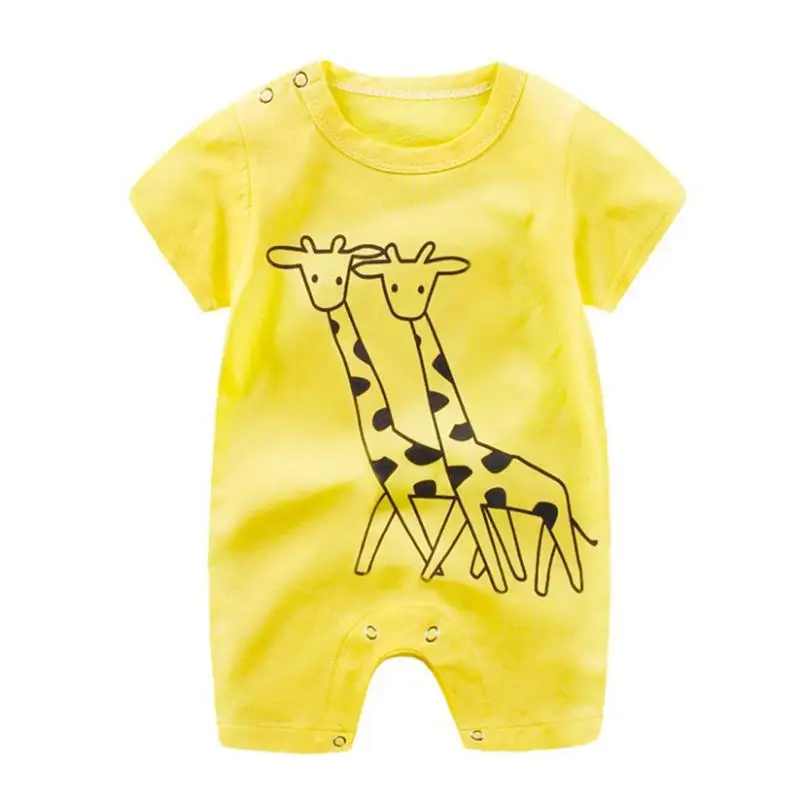 

Infant Baby Boys Girls Summer Rompers Cartoon Giraffe Print Short Sleeve Jumpsuit Baby Child Yellow Playsuit Sunsuit For 0-24M